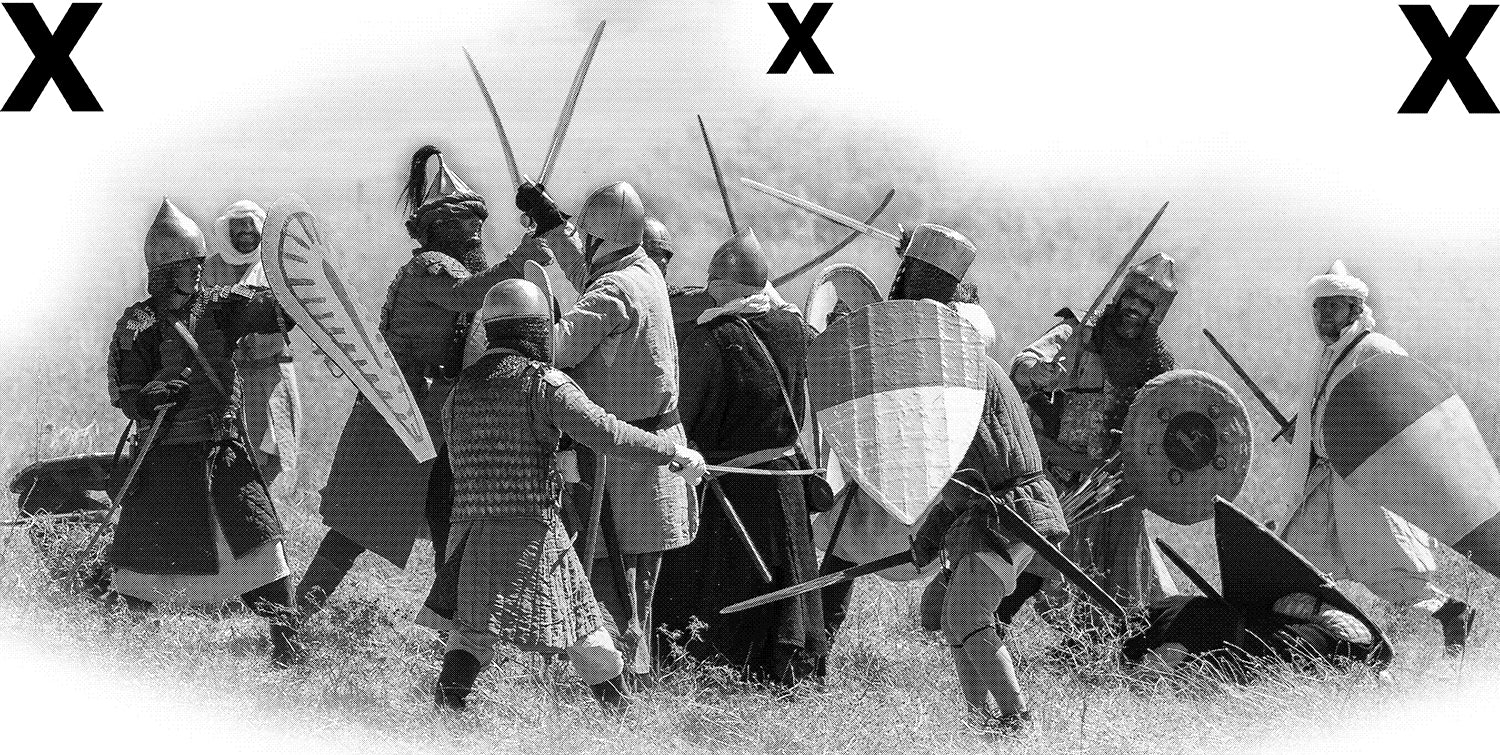 Medieval battle scene with infantry - fight between warriors background - Realistic Airbrush Stencil